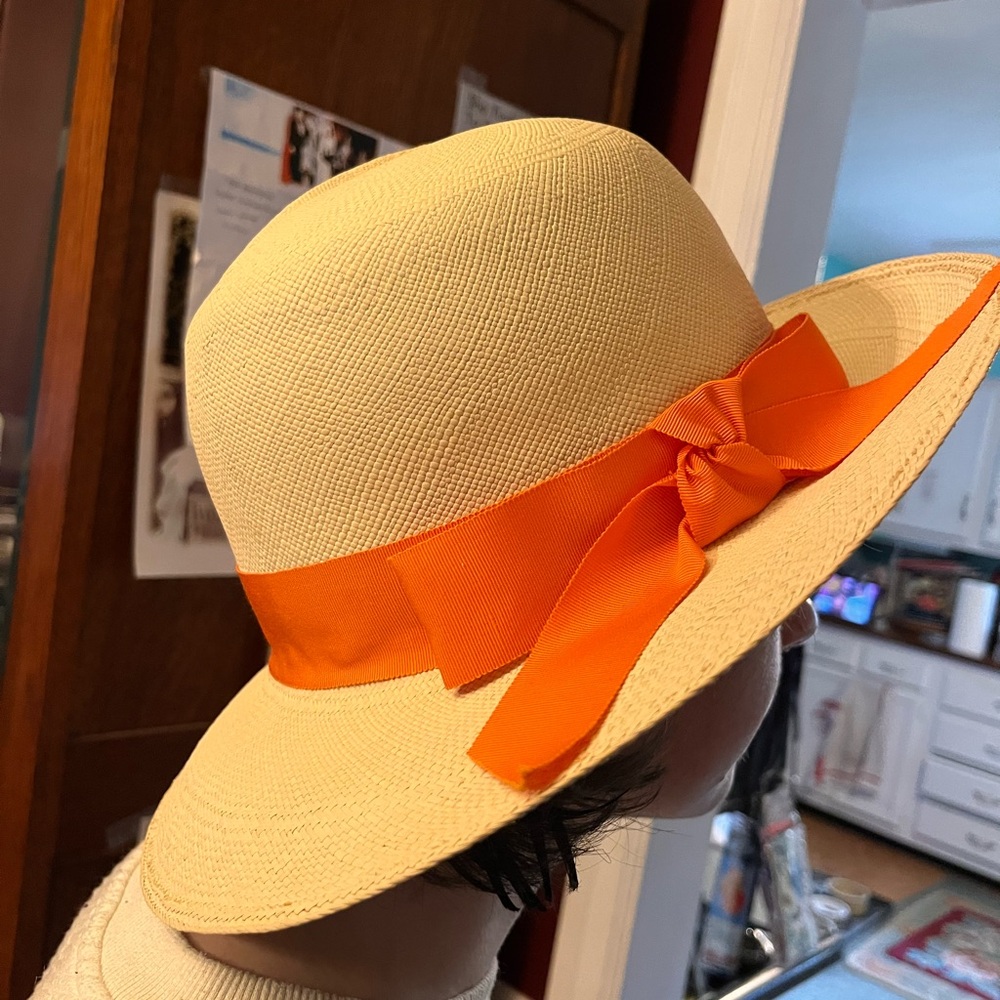 Elegant Cream Panama Sun Hat with Orange Ribbon